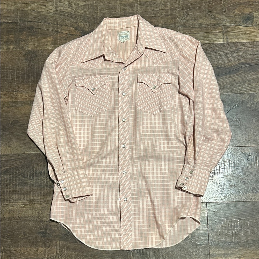 VTG HbarC Men's Pink Checkered Pearl snap Button Down Shirt